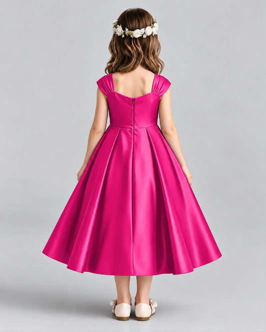 Hot Pink Satin A-line Girls Formal Dress Back View