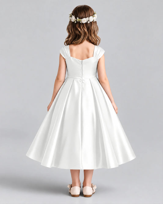 Ivory Satin A-line Girls Formal Dress Back View