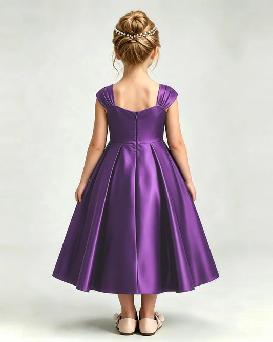 Purple Satin A-line Girls Formal Dress Back View