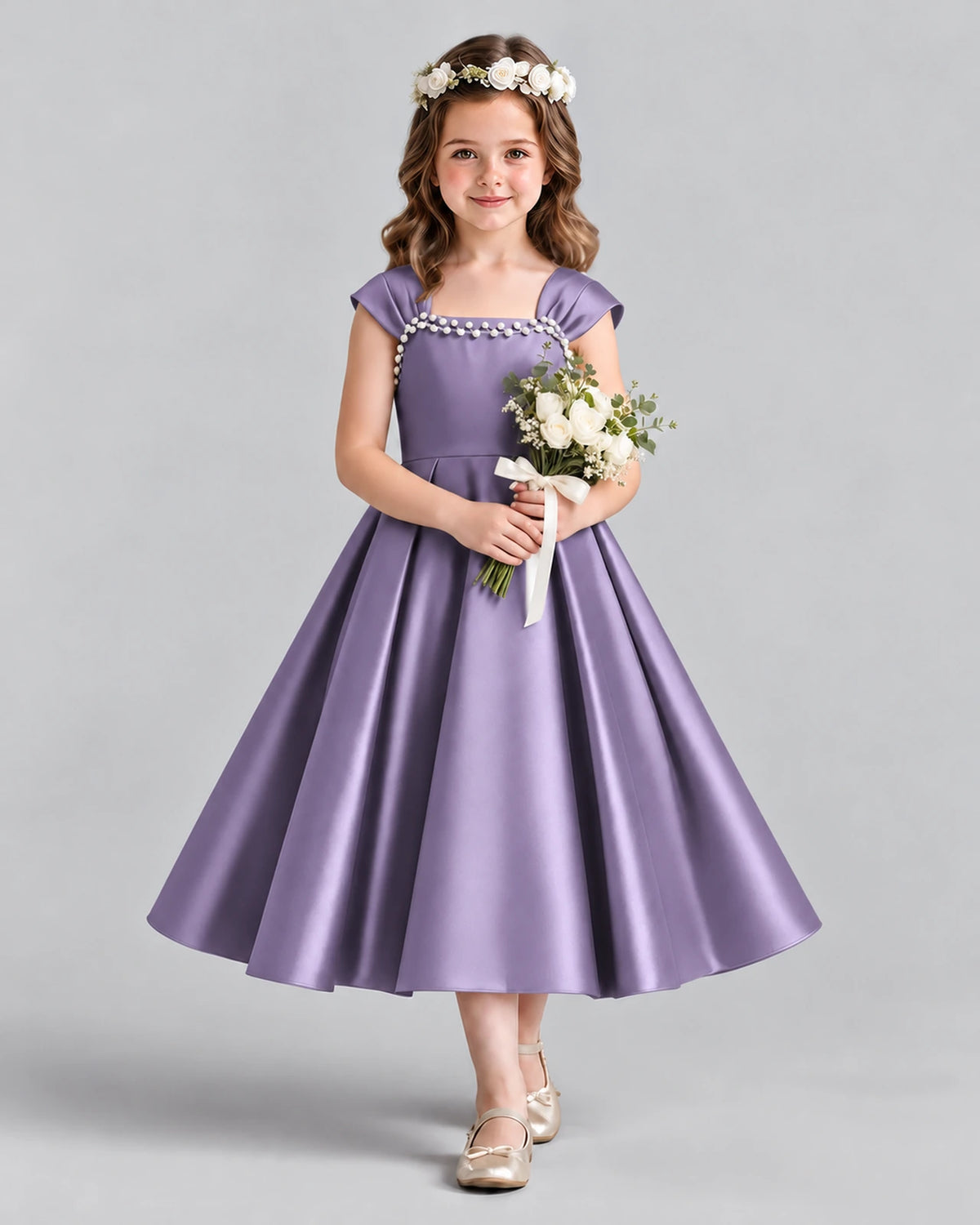 Wisteria Satin A-line Girls Formal Dress Front View