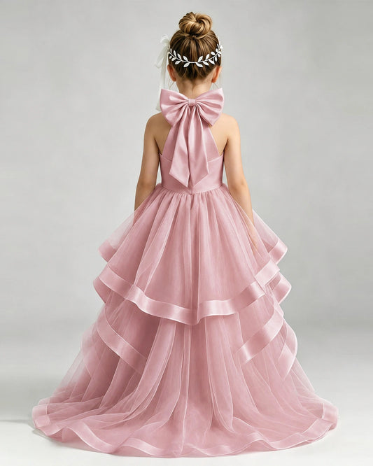 Dusty Rose Tulle Ball Gown Pageant Dress Back View