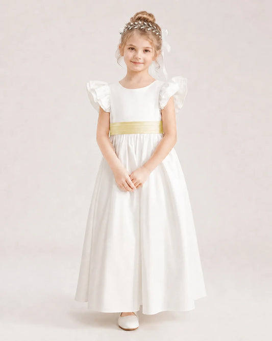 Daffodil Satin A-line Flower Girl Dress Front View