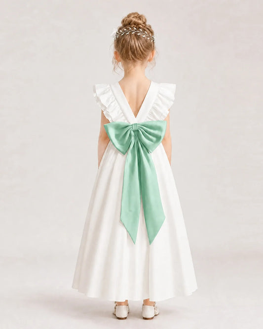 Mint Green Satin A-line Flower Girl Dress Back View