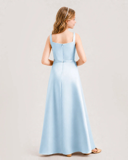 Dideyttawl Satin Junior Bridesmaid Dress with Side Pleat Detail
