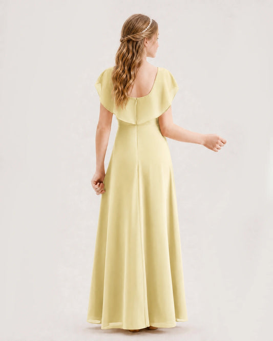 Daffodil Chiffon Flutter Sleeve Junior Bridesmaid Dresses Back View