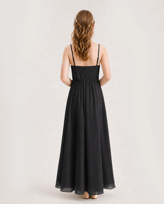 Black Chiffon A-line Junior Bridesmaid Dress Back View