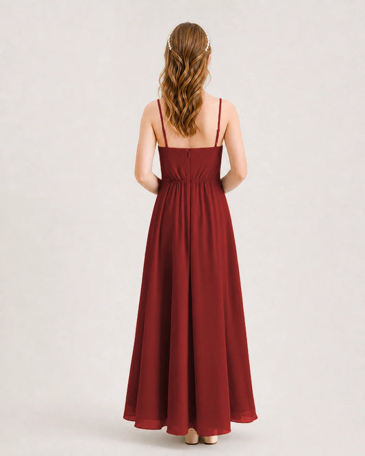 Burgundy Chiffon A-line Junior Bridesmaid Dress Back View