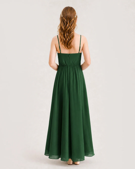 Dark Green Chiffon A-line Junior Bridesmaid Dress Back View