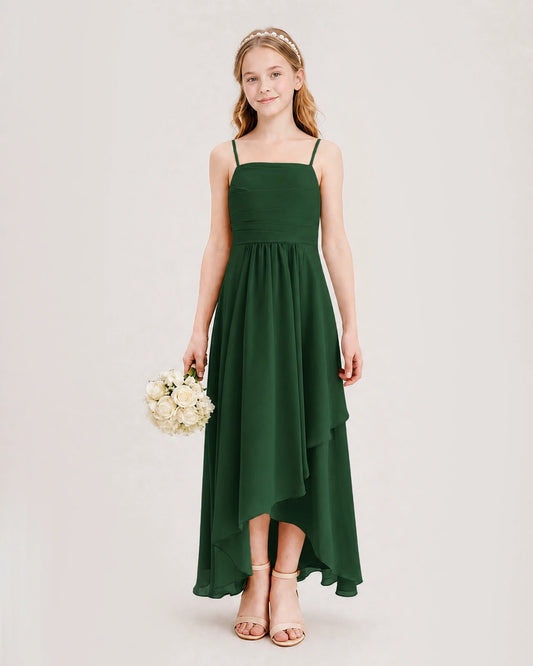 Dark Green Chiffon A-line Junior Bridesmaid Dress Front View