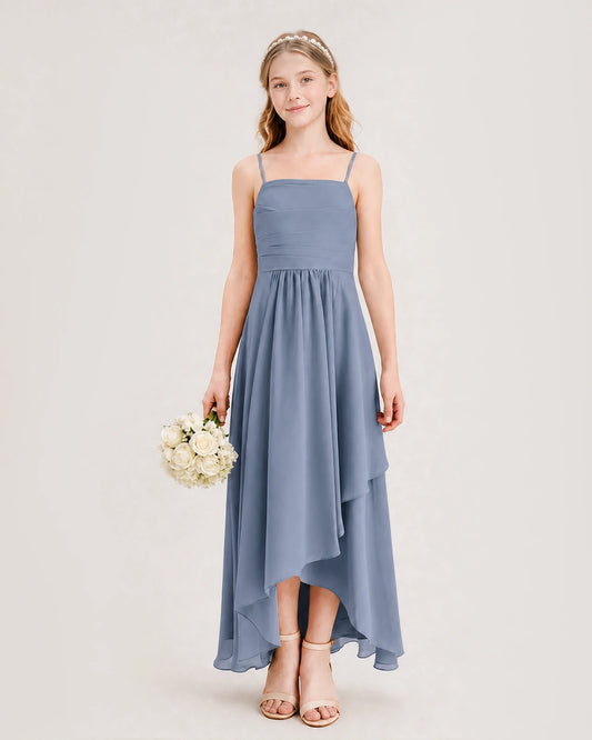 Dusty Blue Chiffon A-line Junior Bridesmaid Dress Front View