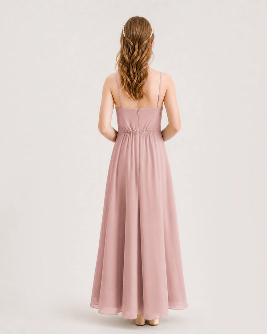 Dusty Rose Chiffon A-line Junior Bridesmaid Dress Back View