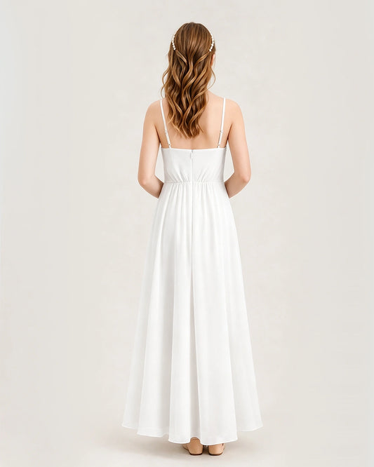 Ivory Chiffon A-line Junior Bridesmaid Dress Back View