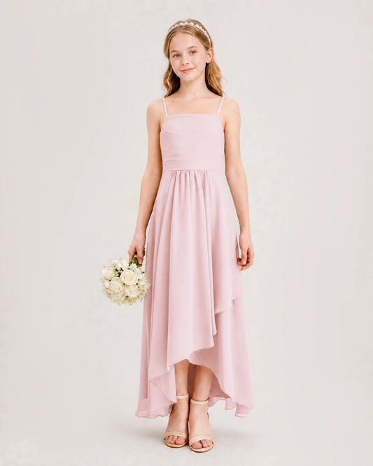 Pink Chiffon A-line Junior Bridesmaid Dress Front View