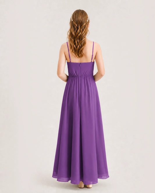 Purple Chiffon A-line Junior Bridesmaid Dress Back View