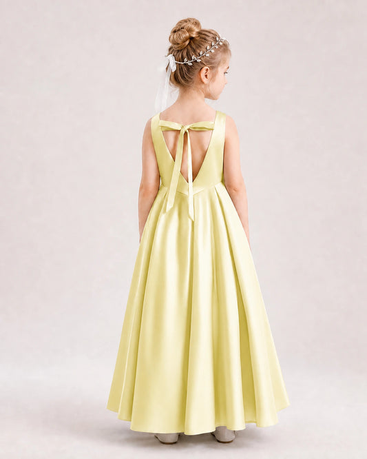 Daffodil Satin A-line Flower Girl Dress Back View