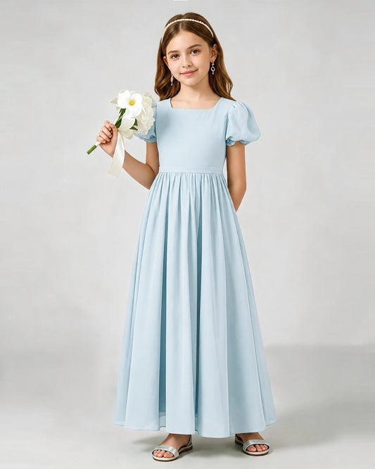 Baby Blue Chiffon A-line Junior Bridesmaid Dress Front View