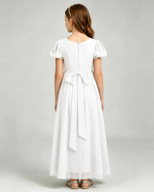 Ivory Chiffon A-line Junior Bridesmaid Dress Back View