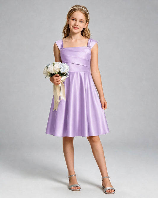 Lilac Satin A-line Girls Formal Dress Front View