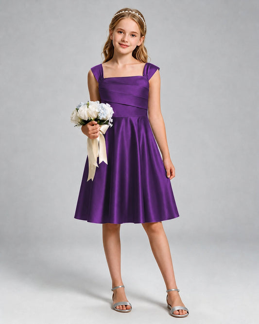 Purple Satin A-line Girls Formal Dress Front View