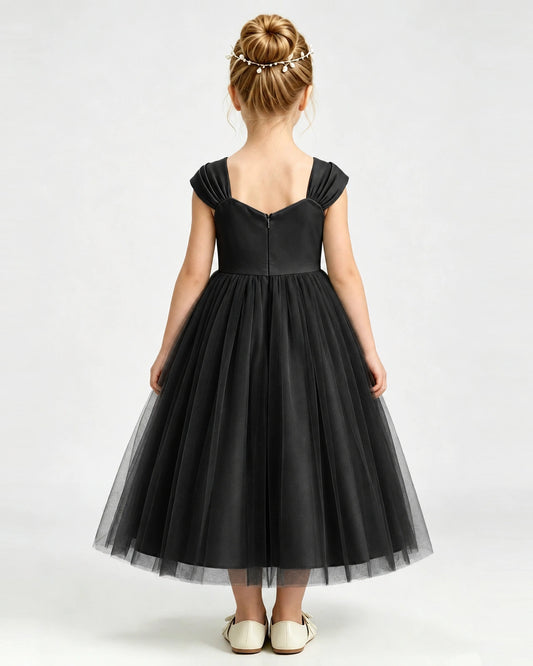 Black Tulle A-line Girls Formal Dress Back View
