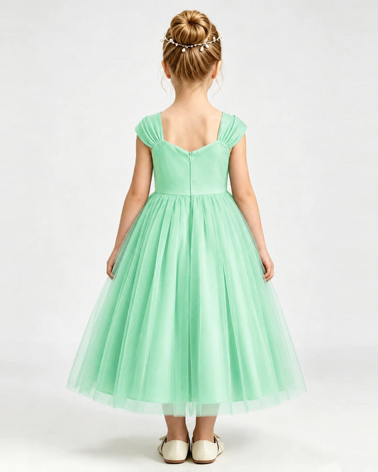 Mint Green Tulle A-line Girls Formal Dress Back View