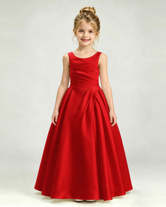 Red Satin A-line Girls Formal Dress Front View