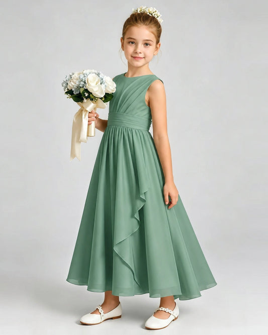 Eucalyptus Chiffon A-line Junior Bridesmaid Dress Front View