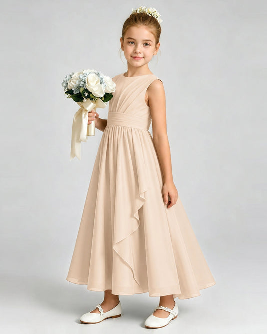 Peach Chiffon A-line Junior Bridesmaid Dress Front View