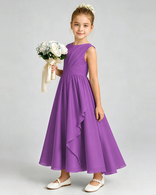 Purple Chiffon A-line Junior Bridesmaid Dress Front View