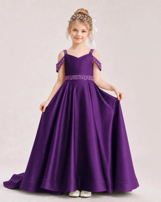 Purple Satin A-line Pageant Dress Front View