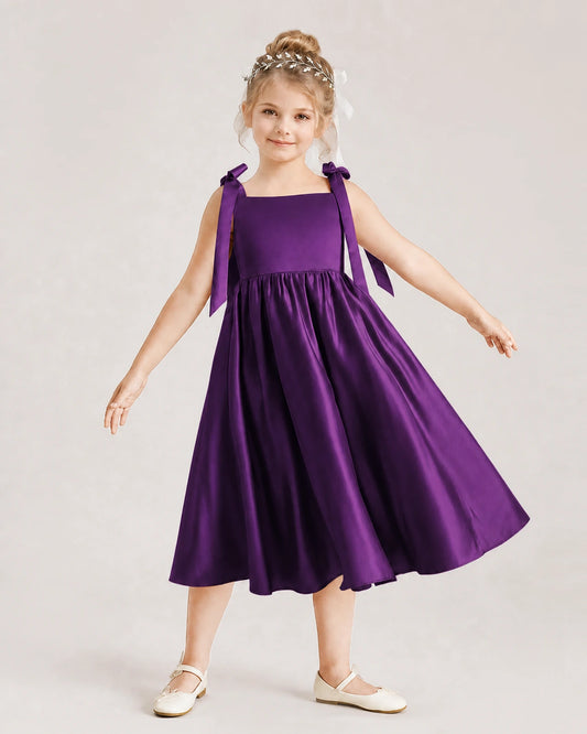 Purple Satin A-line Girls Formal Dress Front View