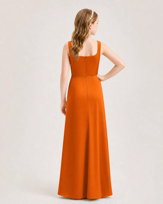 Burnt Orange Satin A-line Junior Bridesmaid Dress Back View