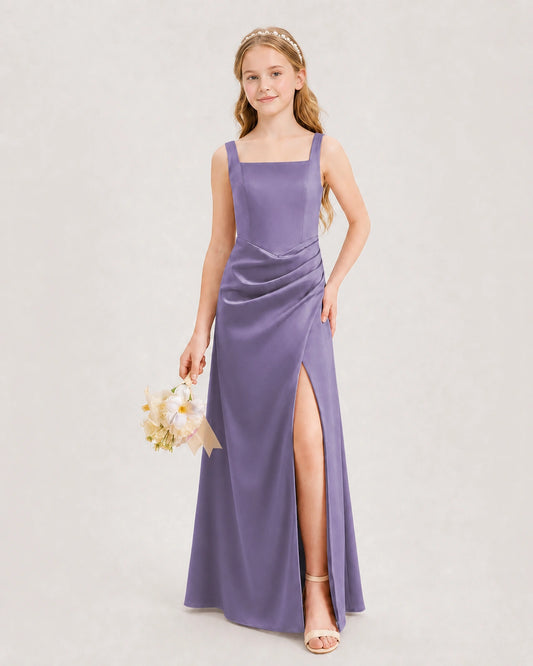Wisteria Satin A-line Junior Bridesmaid Dress Front View