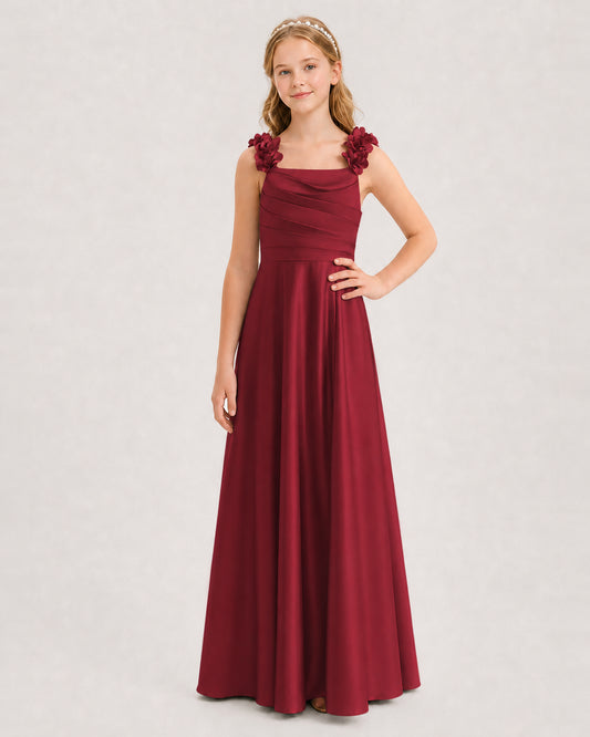 Burgundy A-line Junior Bridesmaid Dresses Front