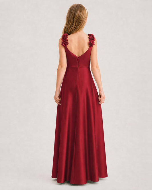 Burgundy A-line Junior Bridesmaid Dresses Back