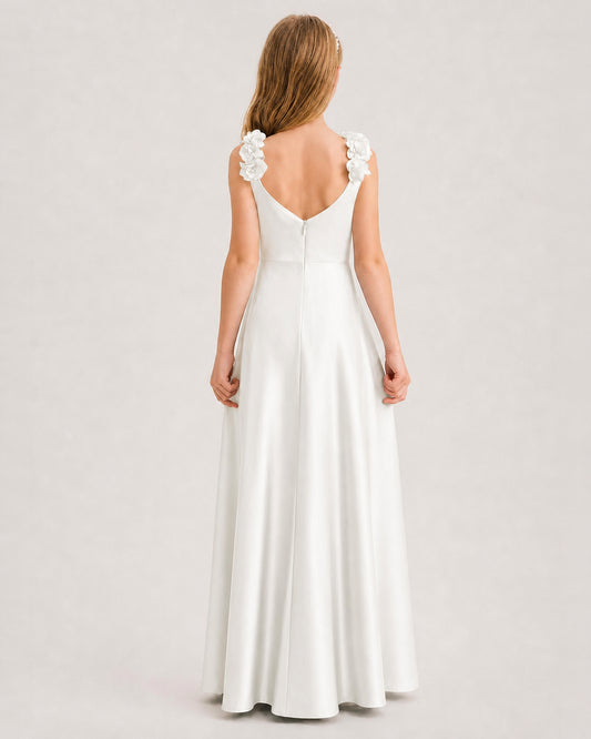 Ivory A-line Junior Bridesmaid Dresses Back
