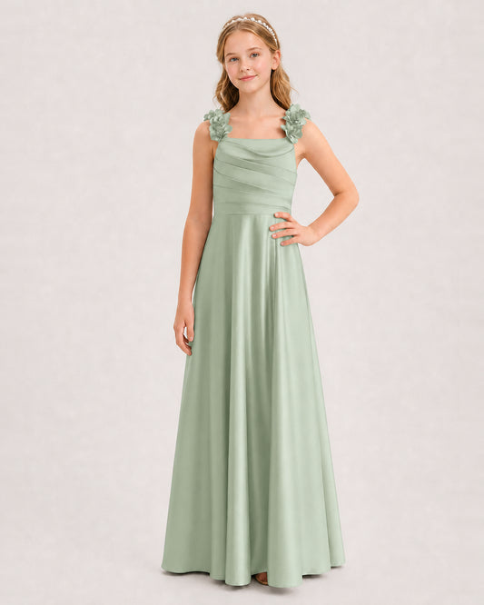 Sage Green A-line Junior Bridesmaid Dresses Front