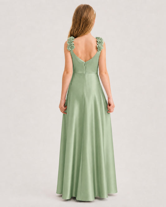 Sage Green A-line Junior Bridesmaid Dresses Back