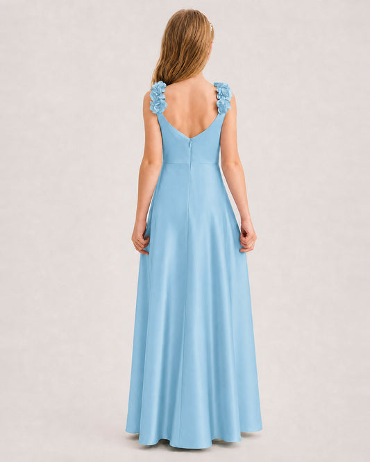 Sky Blue A-line Junior Bridesmaid Dresses Back