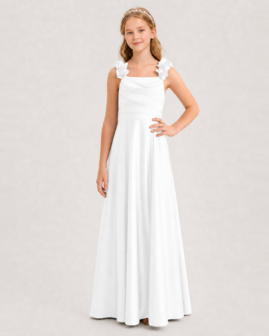 White A-line Junior Bridesmaid Dresses Front