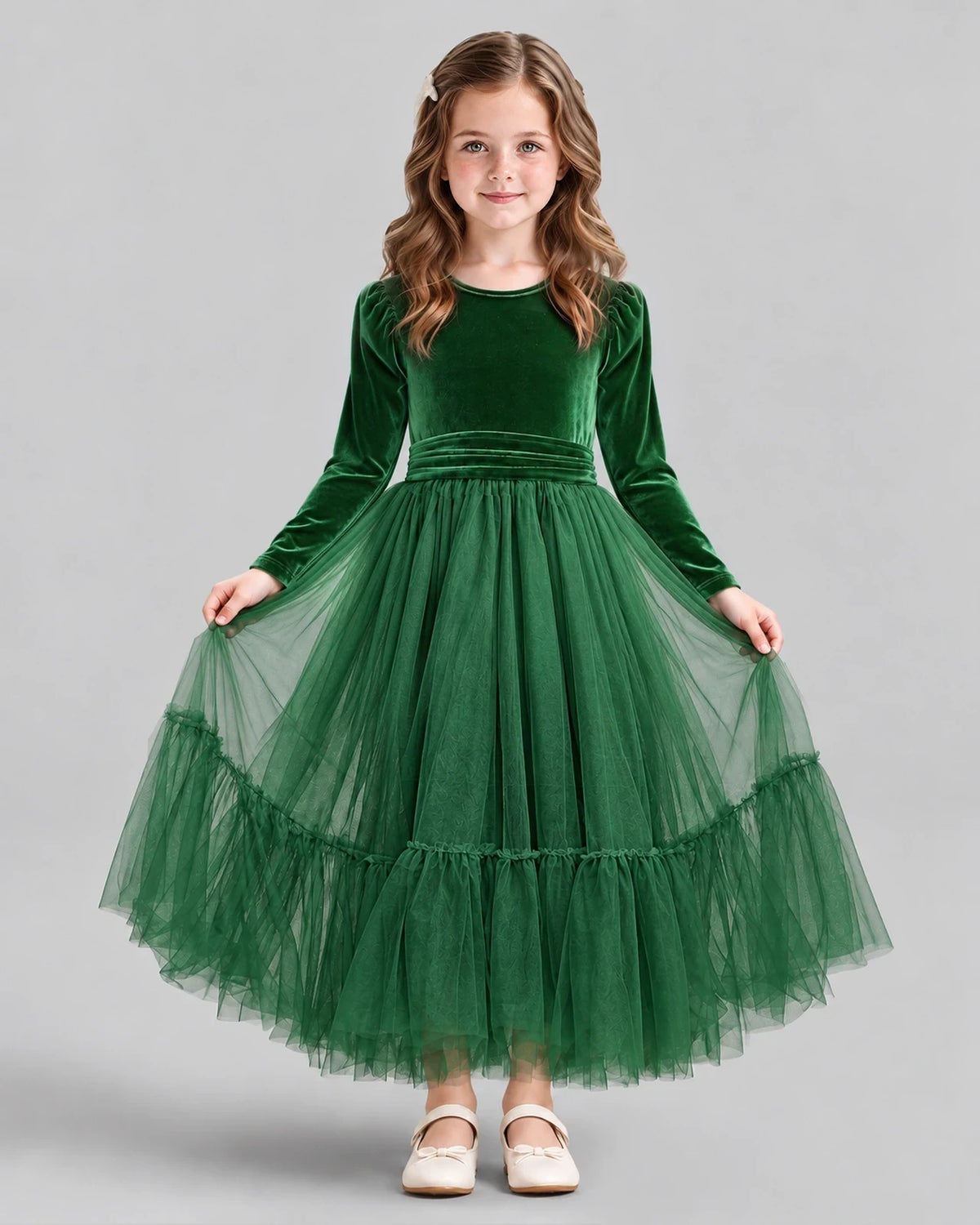 Emerald Green Ball Gown Girls Formal Dress Front