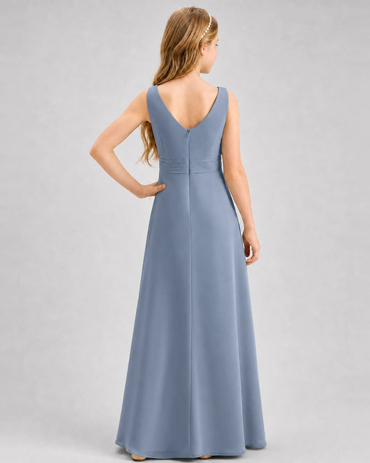 Dusty Blue Chiffon A-line Junior Bridesmaid Dress Back View