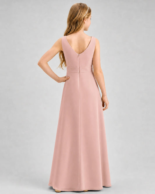 Dusty Rose Chiffon A-line Junior Bridesmaid Dress Back View