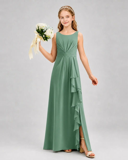 Eucalyptus Chiffon A-line Junior Bridesmaid Dress Front View
