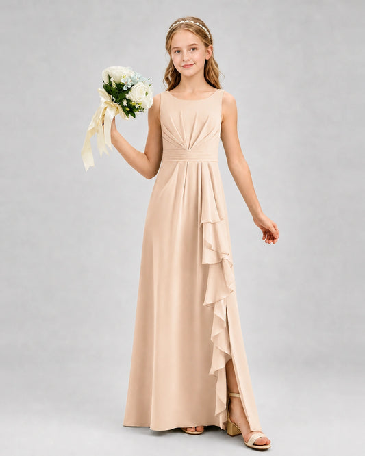 Peach Chiffon A-line Junior Bridesmaid Dress Front View