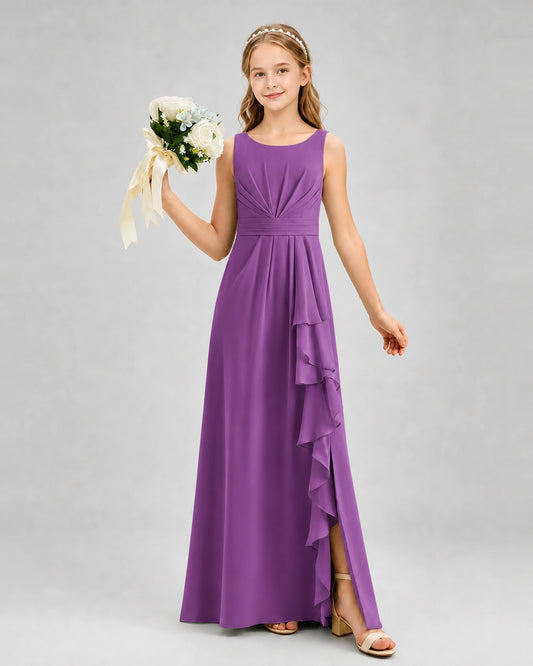 Purple Chiffon A-line Junior Bridesmaid Dress Front View