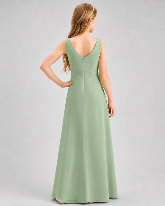 Sage Green Chiffon A-line Junior Bridesmaid Dress Back View