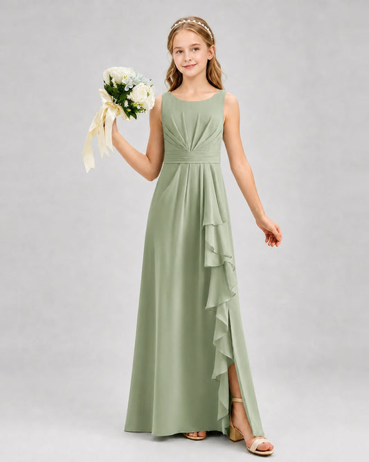 Sage Green Chiffon A-line Junior Bridesmaid Dress Front View