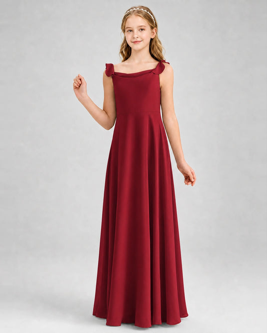 Burgundy Chiffon A-line Junior Bridesmaid Dress Front View