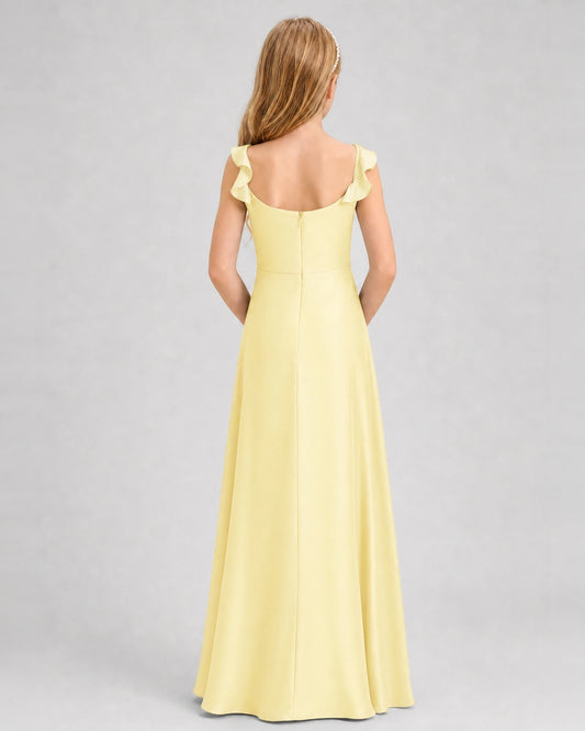 Daffodil Chiffon A-line Junior Bridesmaid Dress Back View